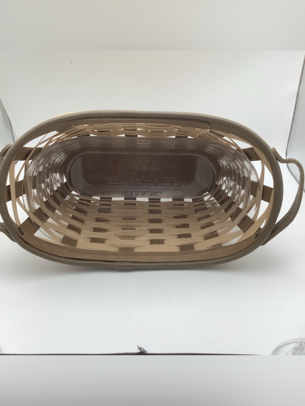 Longaberger Tan and Brown Woven Bicycle Basket with Leather Handles and Liner - Picture 6 of 10